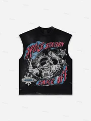 Sopula Men's Fly By Choice X Spacestation Graphic Print Distressed Tank Tops Sleeveless Shirts