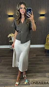 Blair Taupe Asymmetrical Gold Detail Top