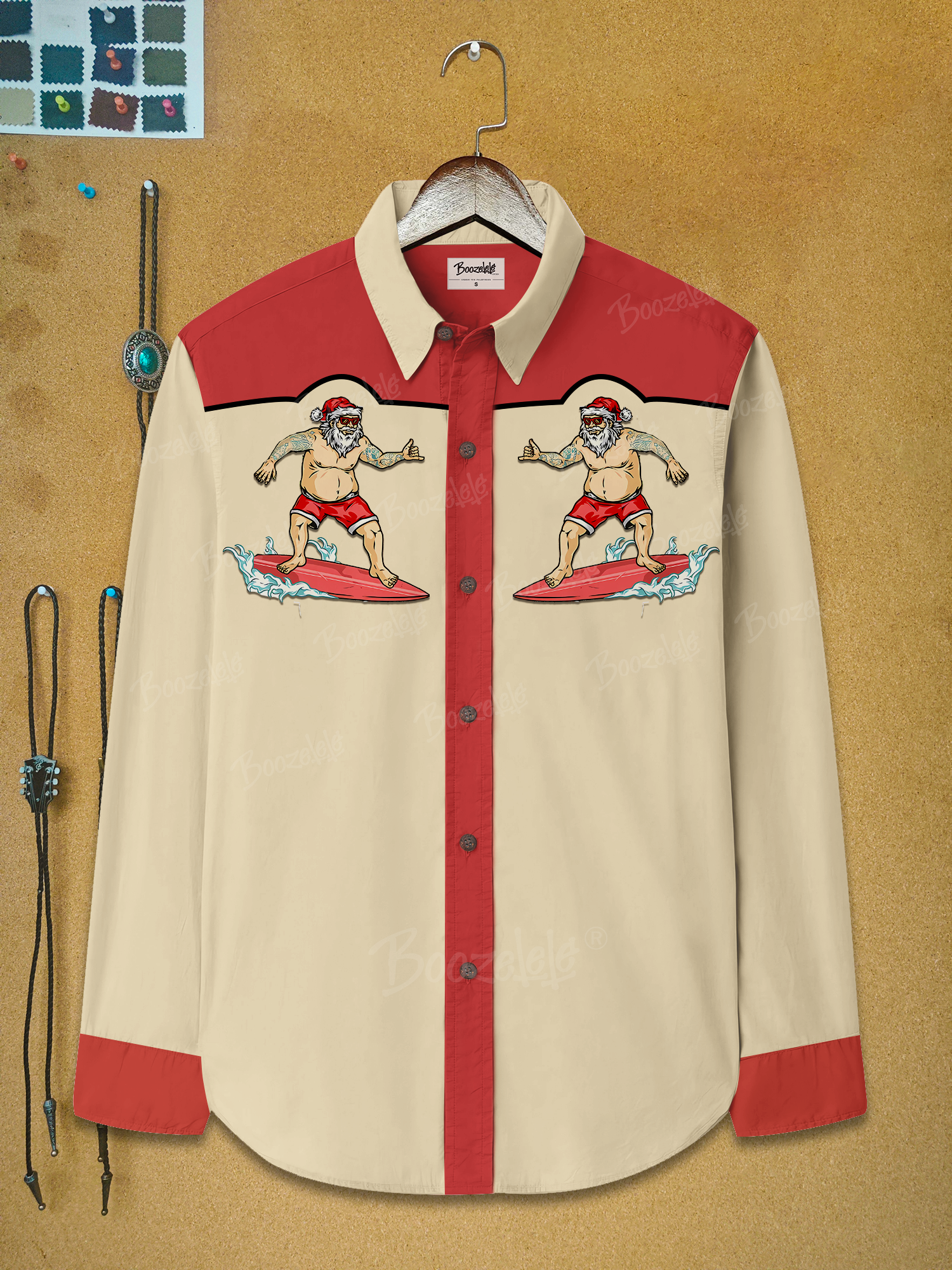 Santa Claus Surfing - 100% Cotton Long Sleeves Shirt