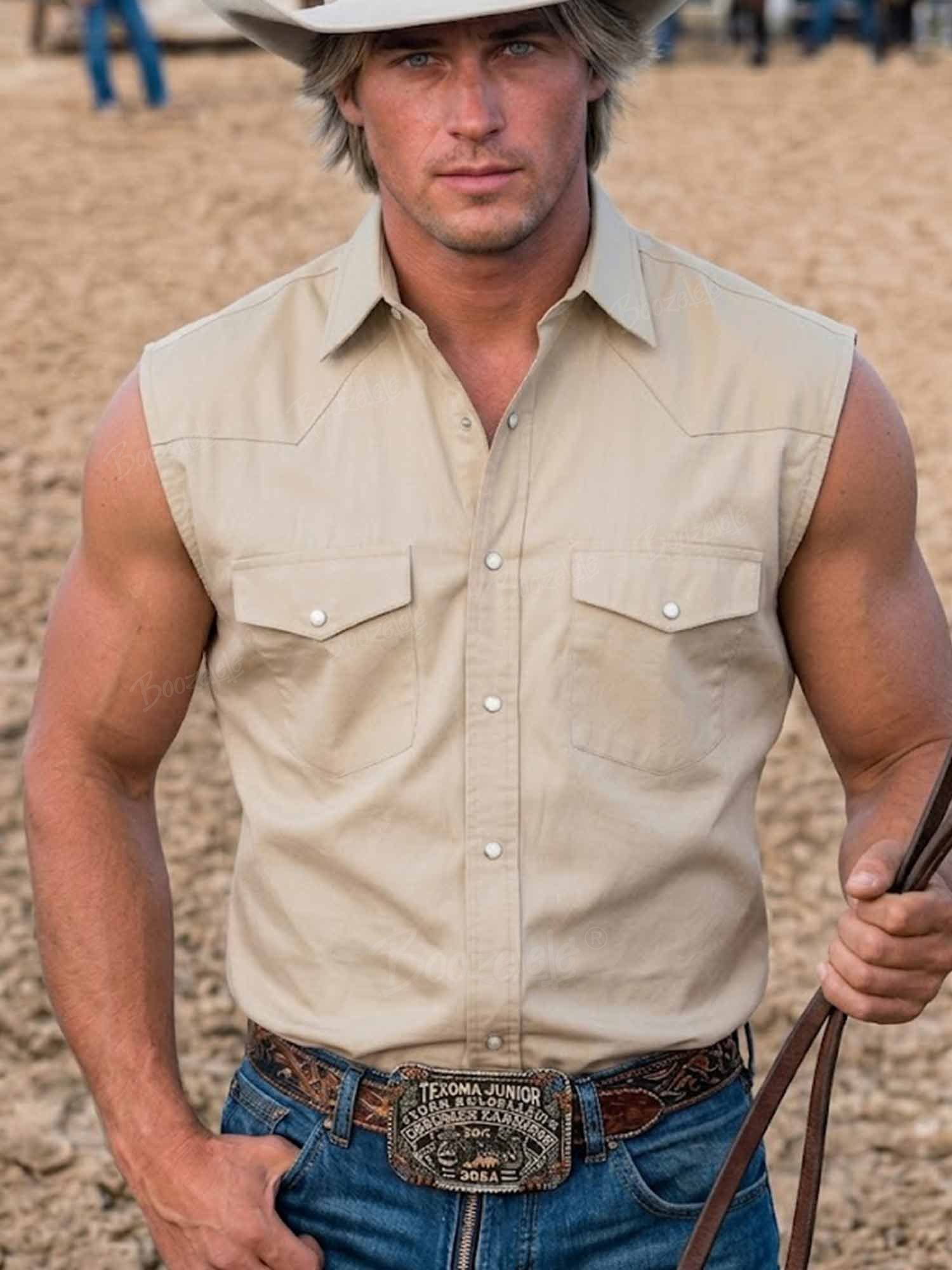 Classic Western Rodeo Cowboy - Men's 100% Cotton Sleeveless Shirt