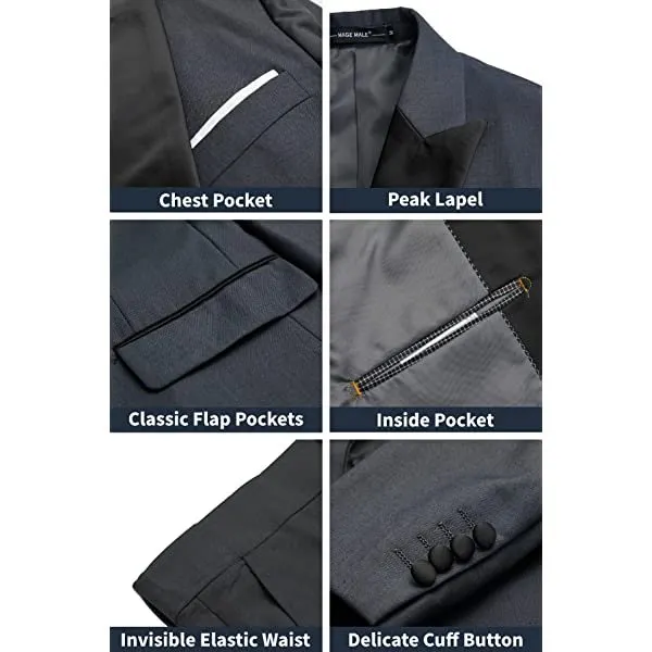 MAGE MALE Men's 2 Piece Suit One Button Slim Fit Formal Wedding Prom Tuxedo Suits Blazer Pants with Bow Tie Set Small Black-peak Lapel-1 amazon ARY