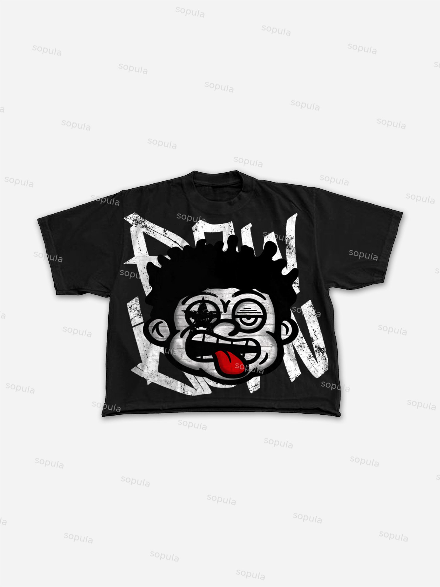 Big Face Retro Cartoon Graphic Cropped T-shirt