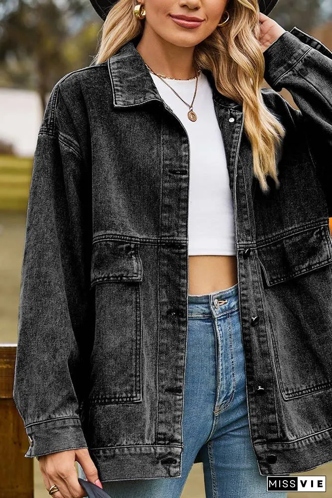 Plain Washed Denim Big Pockets Oversize Jacket MN22