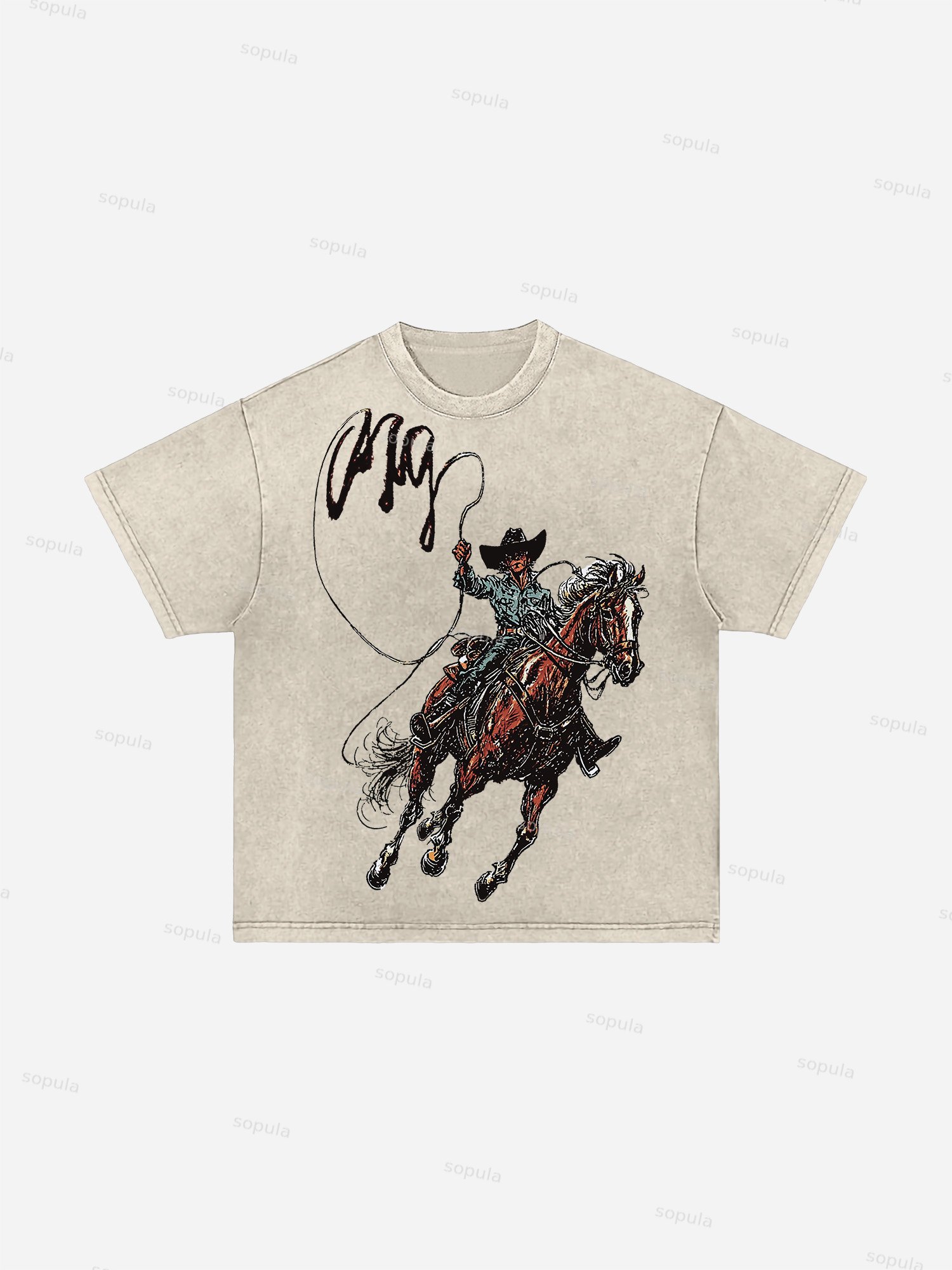 Men's Vintage Western Cowboy Graphic Acid Wash T-shirt