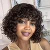 Short Bob Curly Hair Wave Wig With Bangs Black Color