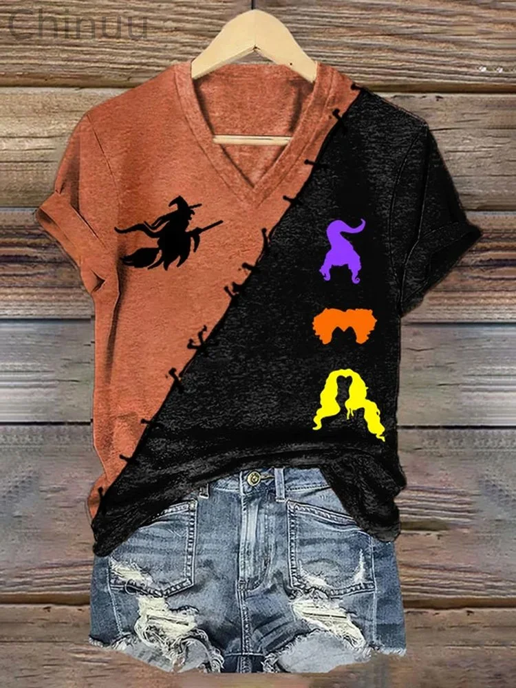 Women's Wicthes Print V-Neck T-Shirt