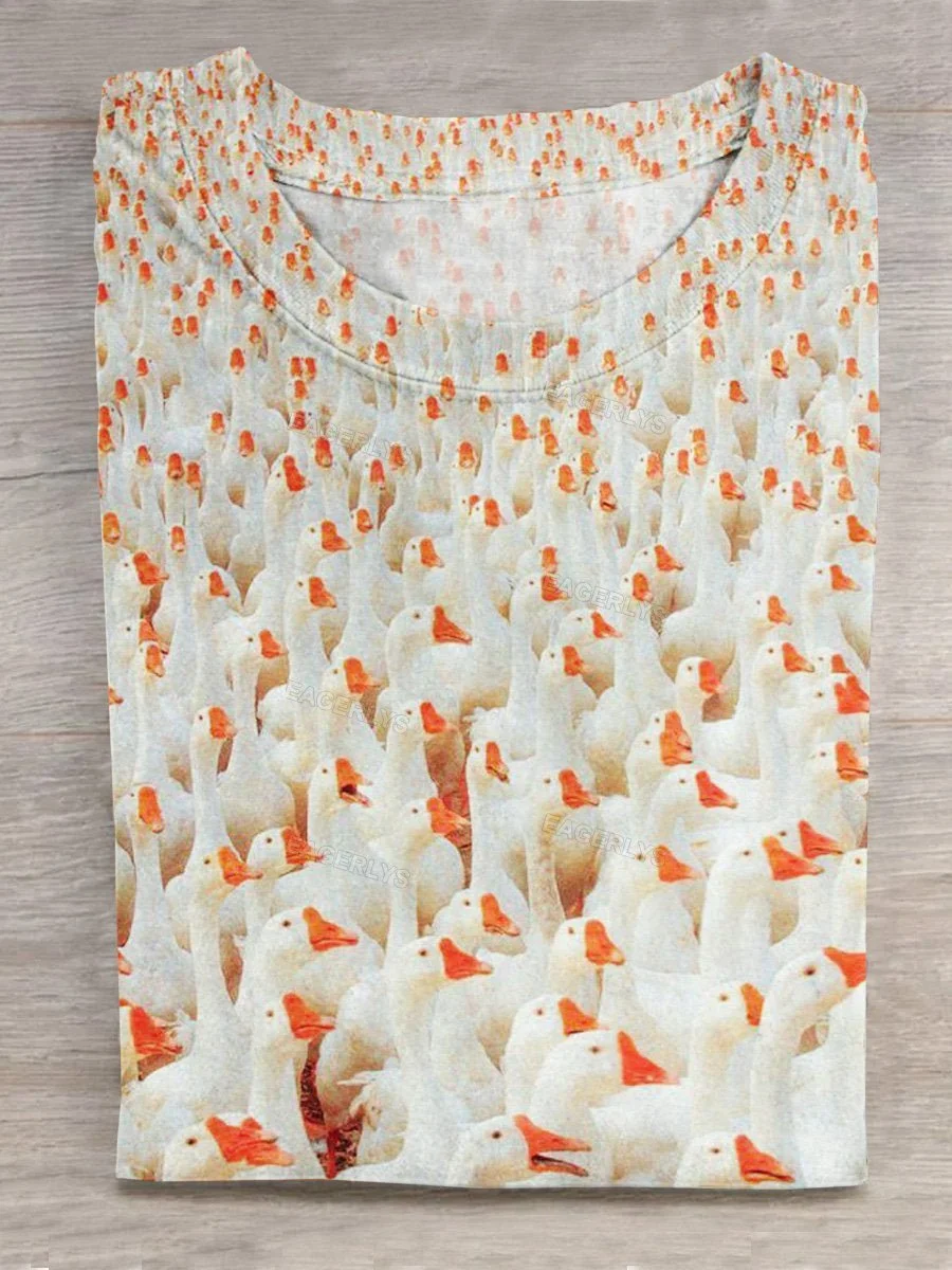 Eagerlys Funny Ducks Art Print Casual T-shirt Eagerlys