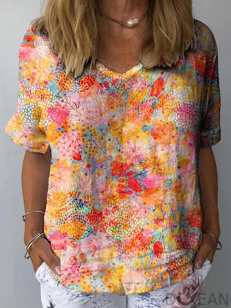 Vibrant Spring Art Printed Women's Casual Cotton And Linen Shirt
