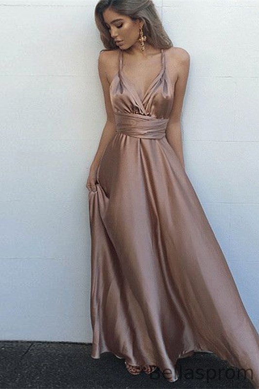 Bellasprom Spaghetti-Straps Prom Dress Sleeveless Long V-Neck Bellasprom