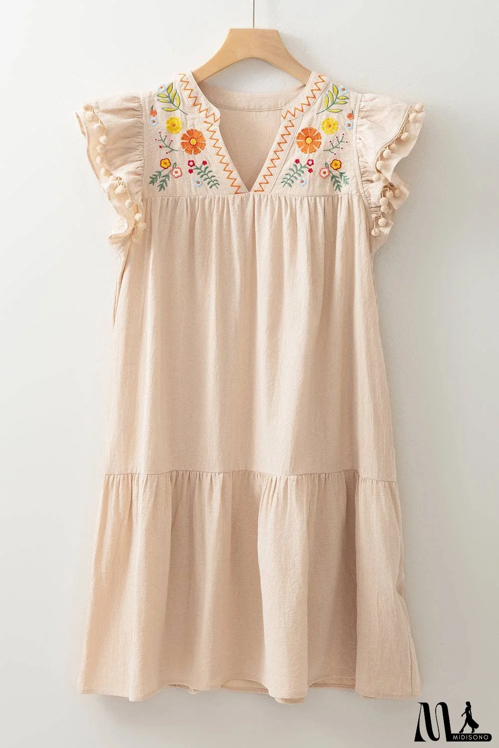 Floral Embroidered Ruffle Sleeve Spring Dress