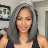 Salt & Pepper Kinky Straight Bob Wig 