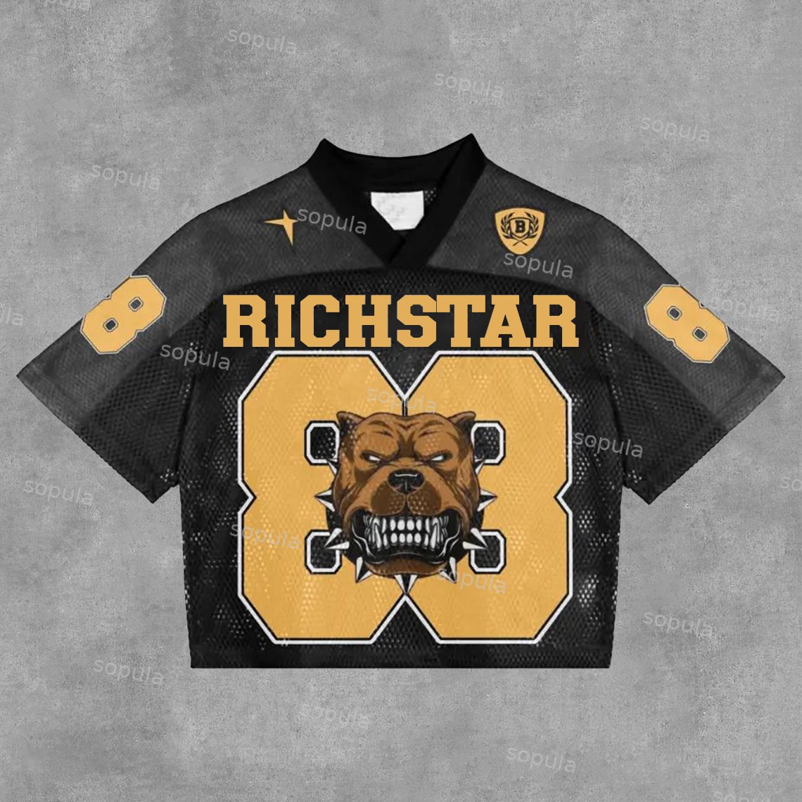 Sopula Vintage Rich Star NO.88 Graphics Blokecore Blokette Football V-neck T-Shirt