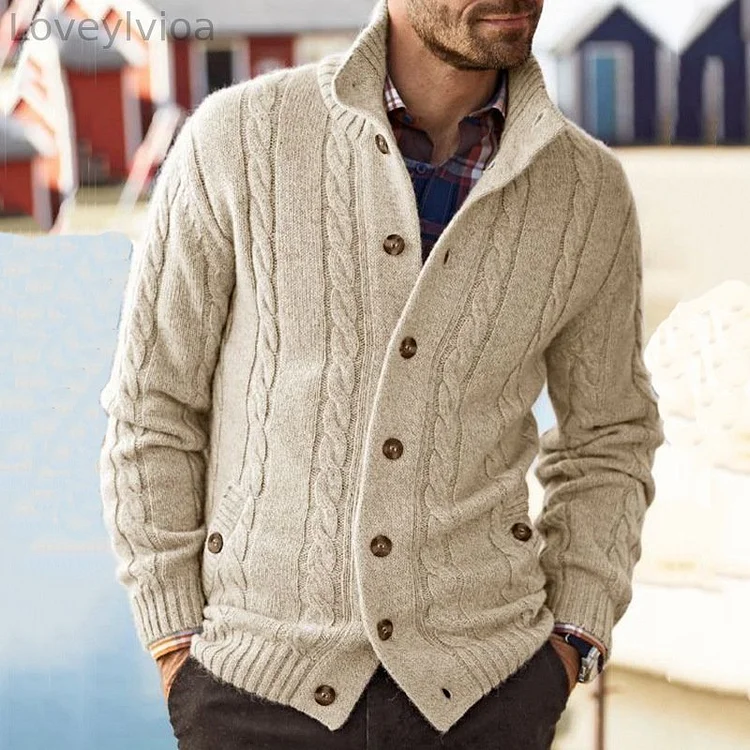 Amazon European and American Men's Autumn and Winter New Solid Color Twisted Sweater Long Sleeve Stand Collar Sweater Jacket SY0159