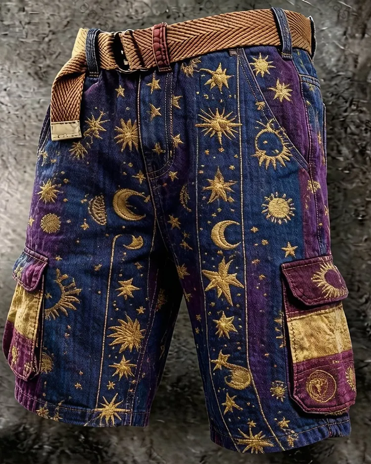 Men's Summer Outdoor Fashion Star Embroidered Color Block Patchwork Shorts    7944