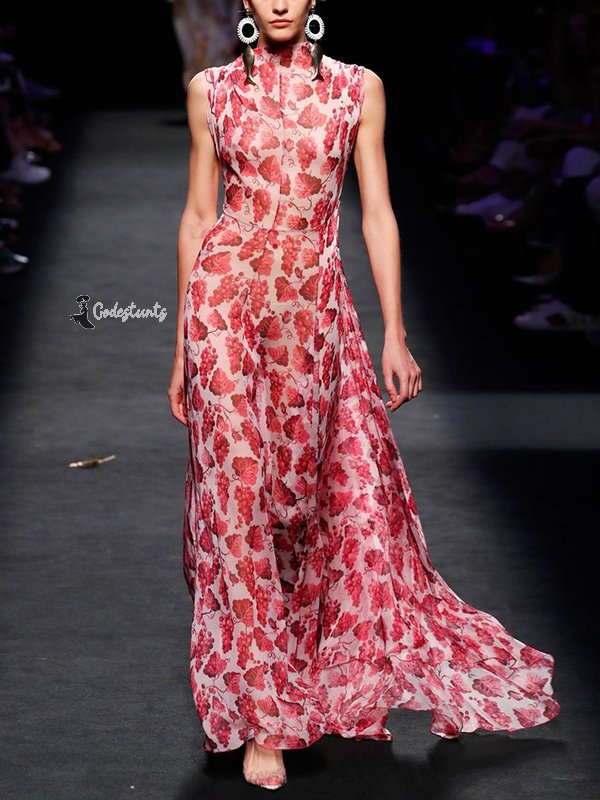Red Sleeveless Print Maxi Dress