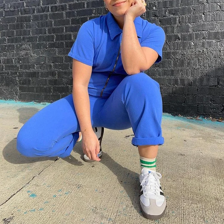 Utility Linen Button Up Zipper Casual Jumpsuit