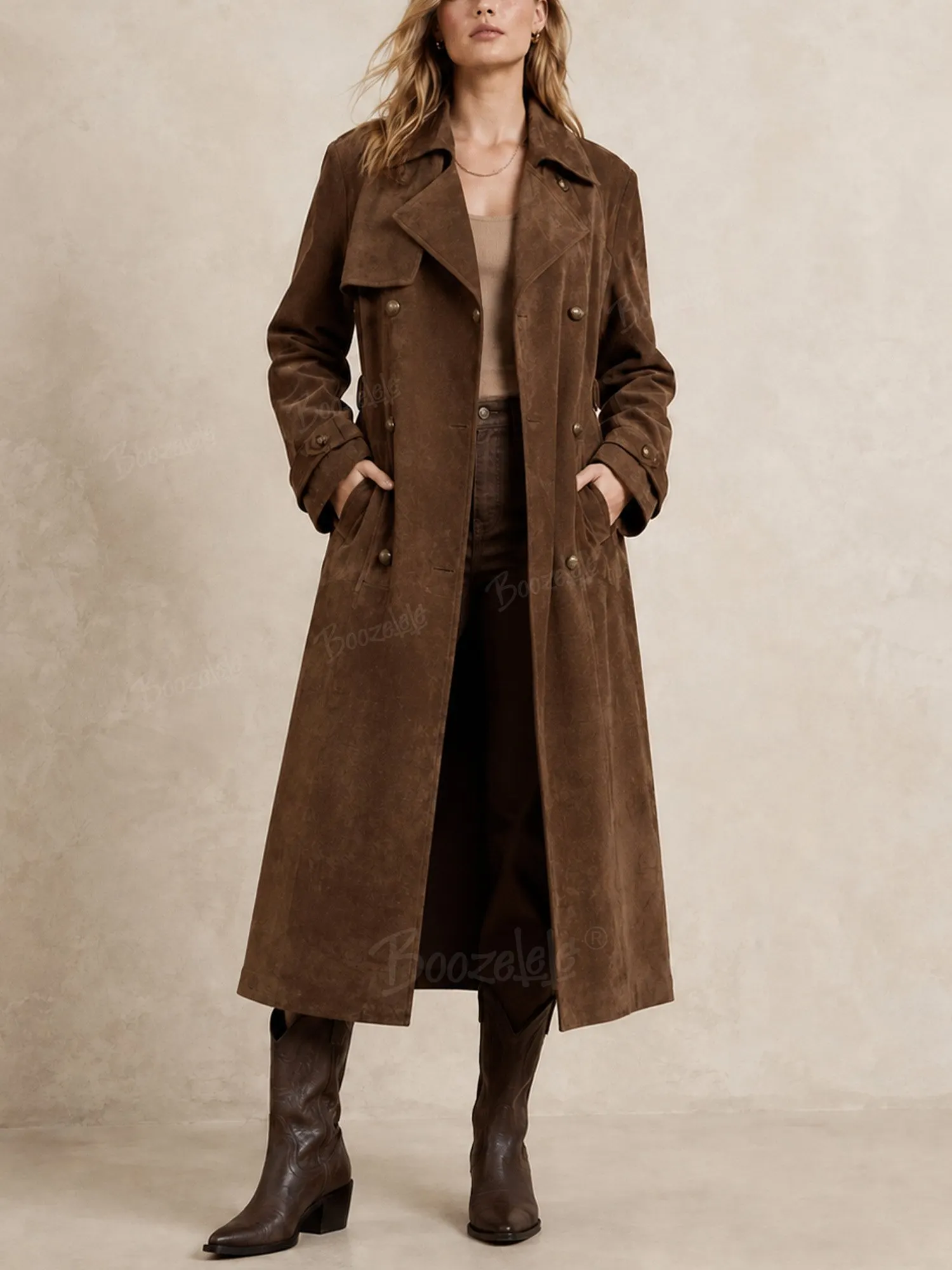 Perfect For An Autumn City Stroll &mdash; Chocolate Brown Double-Breasted Belted Suede Women'S Trench Coat