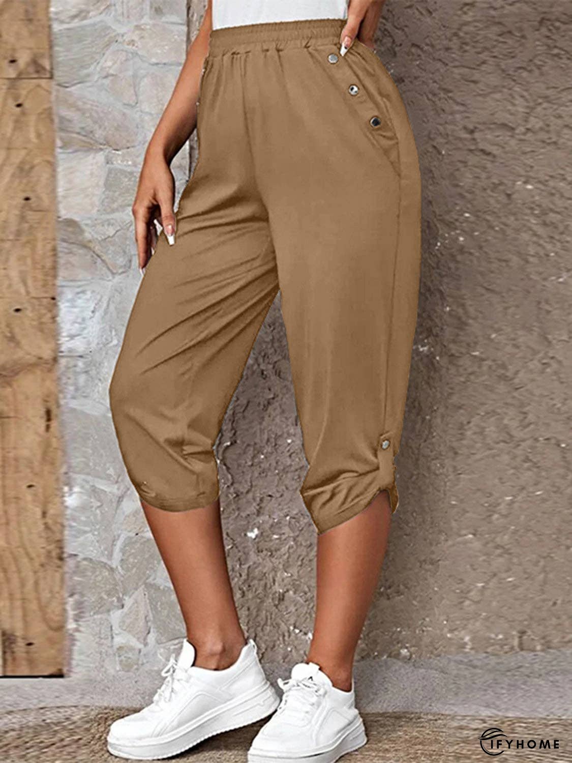 Full Size Roll-Tab Capris Pants | IFYHOME