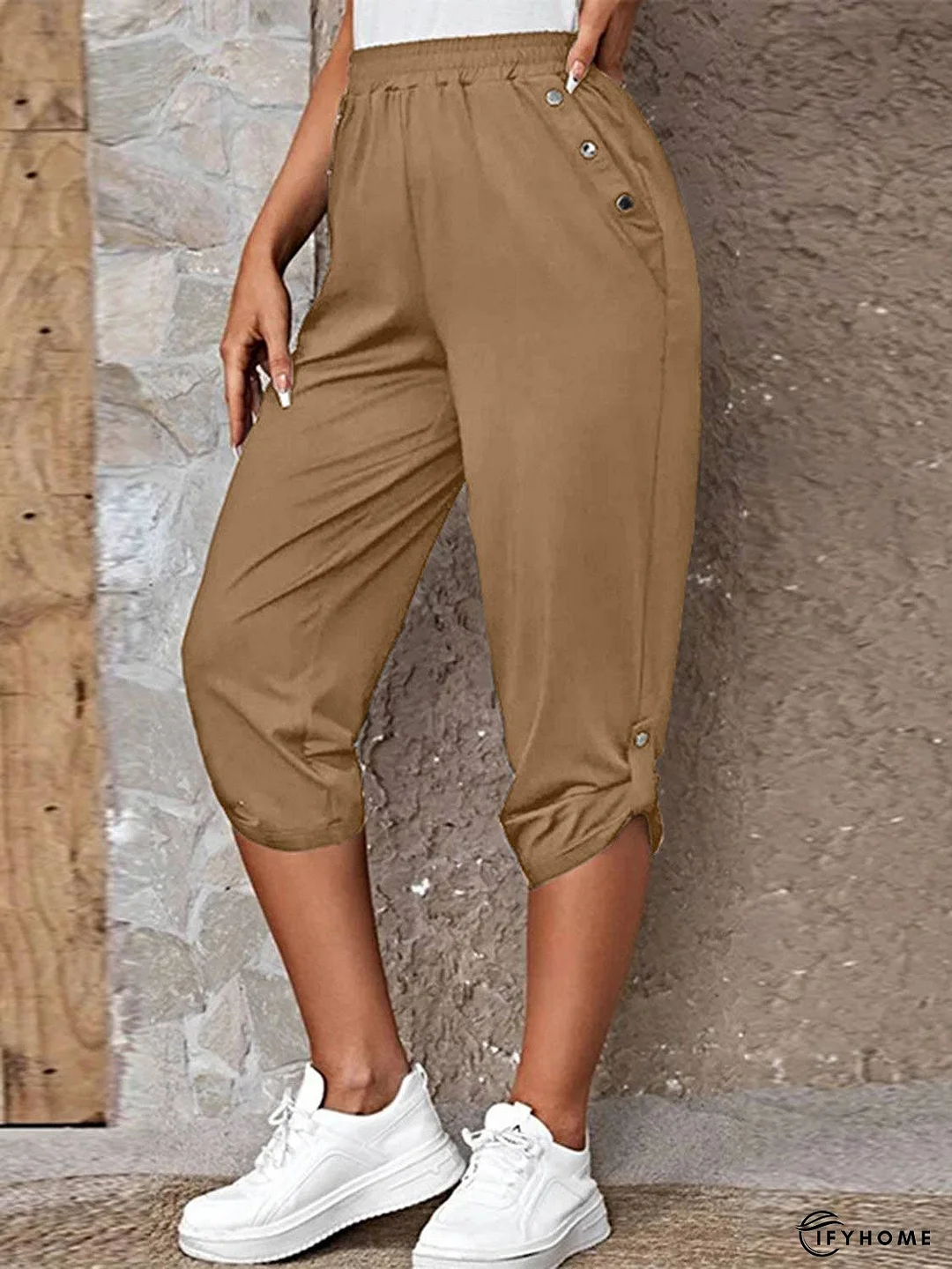 Full Size Roll-Tab Capris Pants | IFYHOME
