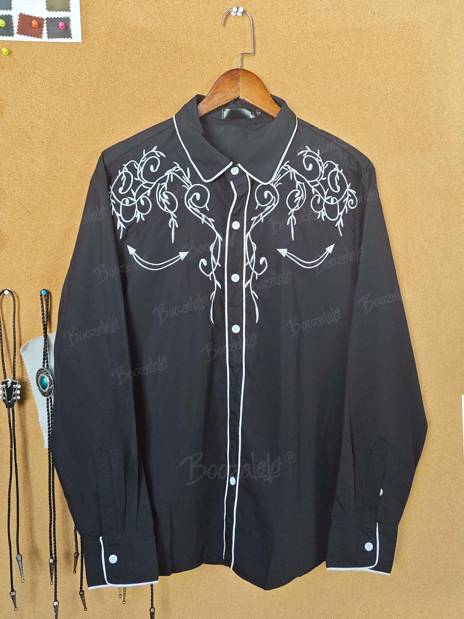 Western Cowboy Embroidery - Cotton Blends Long Sleeves Shirt
