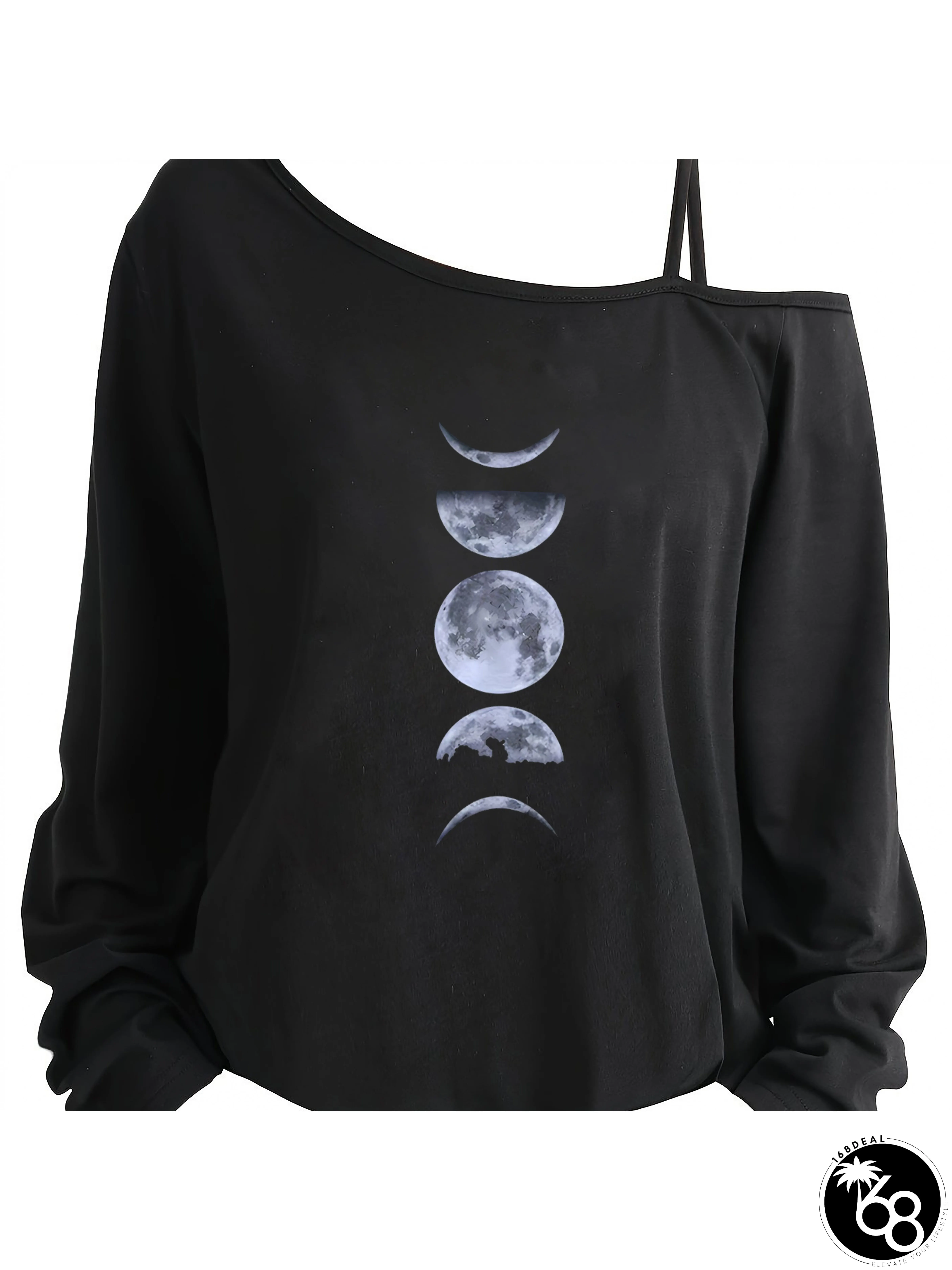 Plus Size Womens 80s Retro Graphic T-Shirt One Shoulder Asymmetric Neckline with Letter | 168DEAL