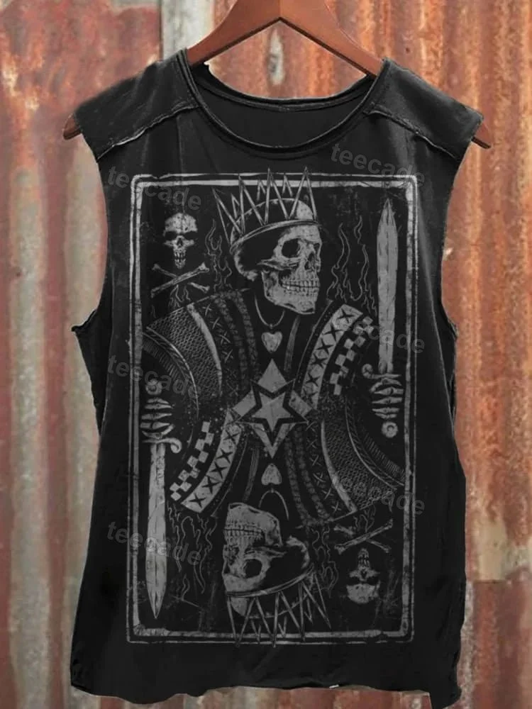 Teecade Teecade Unisex Retro Reversible Skull Print Casual Tank Top