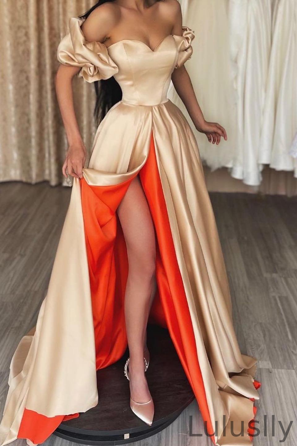 Luluslly Off-the-Shoulder Evening Dress Long Sweetheart With Slit