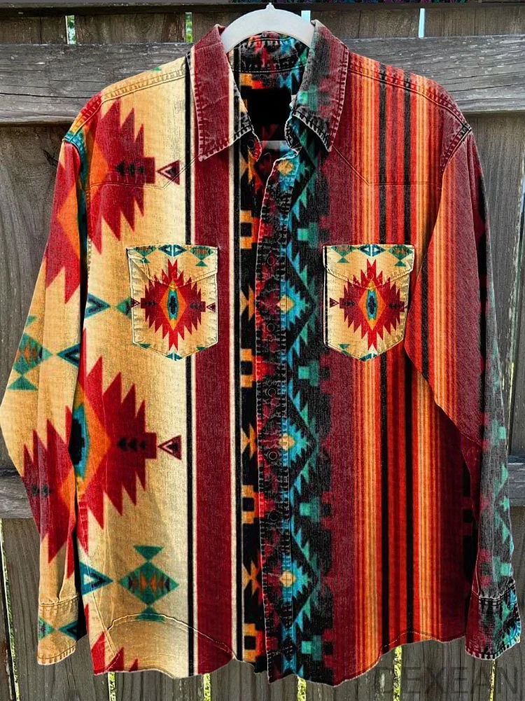 Retro Western Cowboy Style Print Casual Shirt