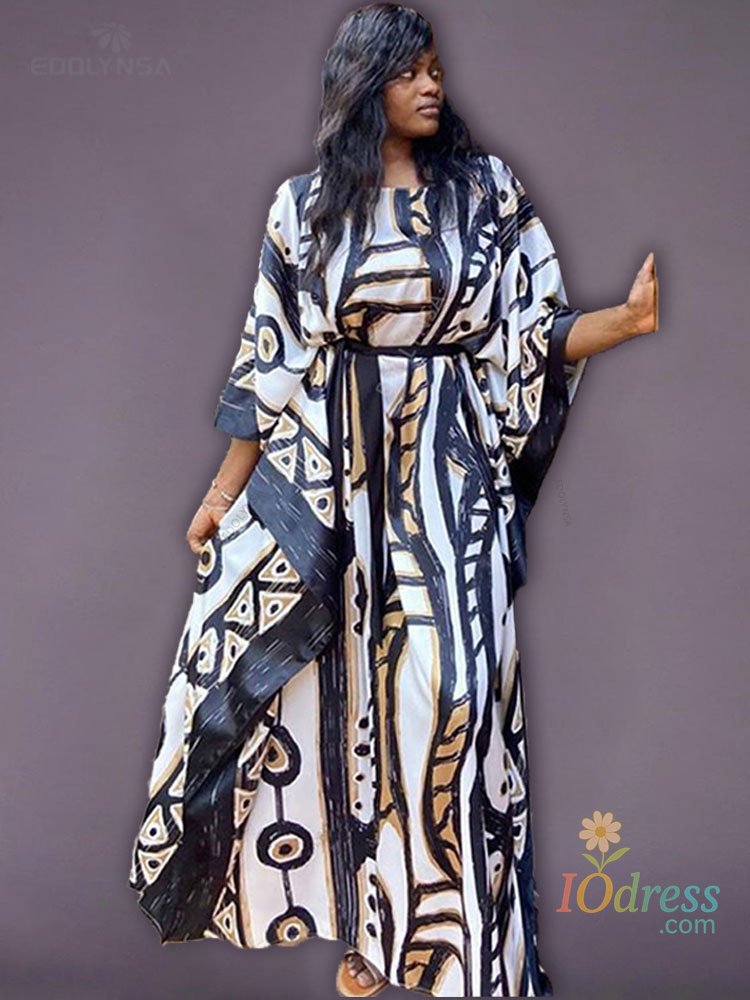 IO Dress 2025 Quick-drying Bohemian Printed Loose Summer Beach Dress Moroccan Kaftan Women Plus Size Beachwear Tassel Midi Dress Q897 IO Dress Store