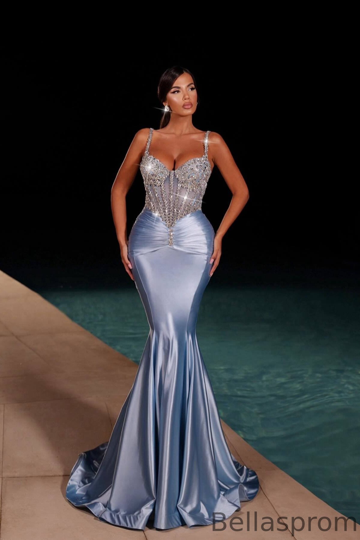 Bellasprom Baby Blue Sweetheart Sleeveless Mermaid Prom Dress With Beadings Online Bellasprom