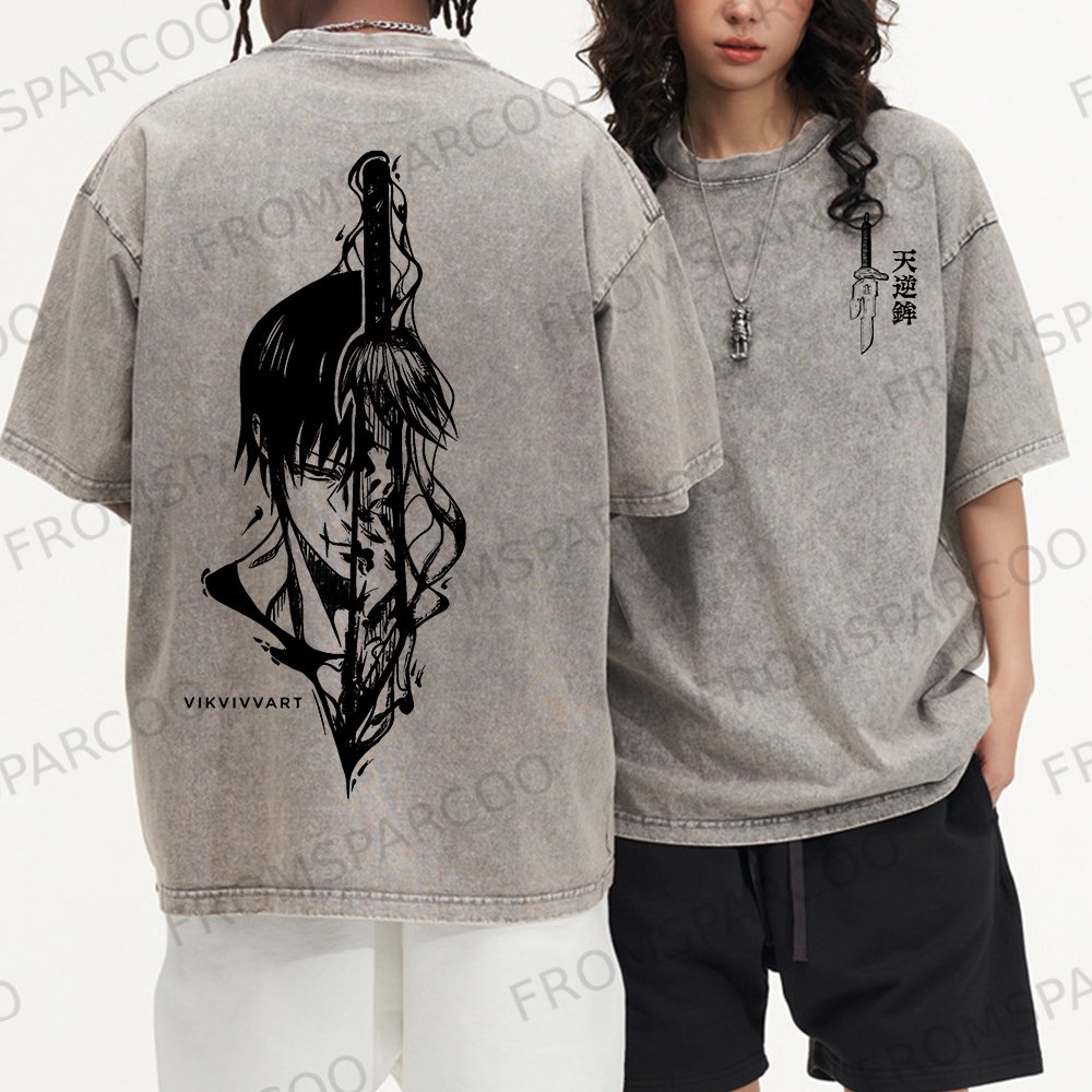 Oversized Batik Anime Print T-shirt
