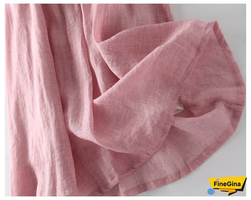Loose Cotton Linen Tie Three Quarter Sleeve Dress