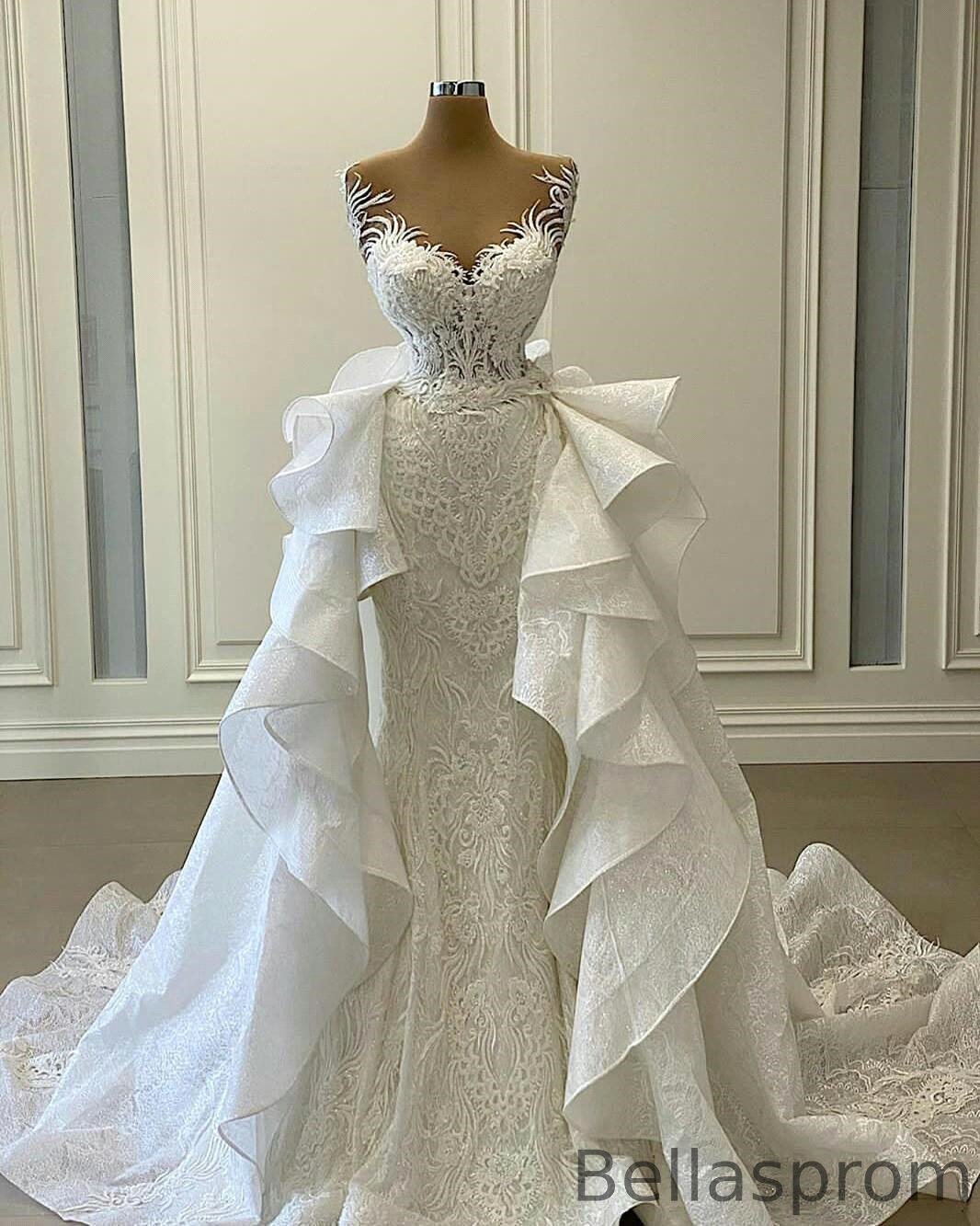 Bellasprom Amazing Sweetheart Lace Appliques Mermaid Wedding Gown With Detachable Skirt Bellasprom