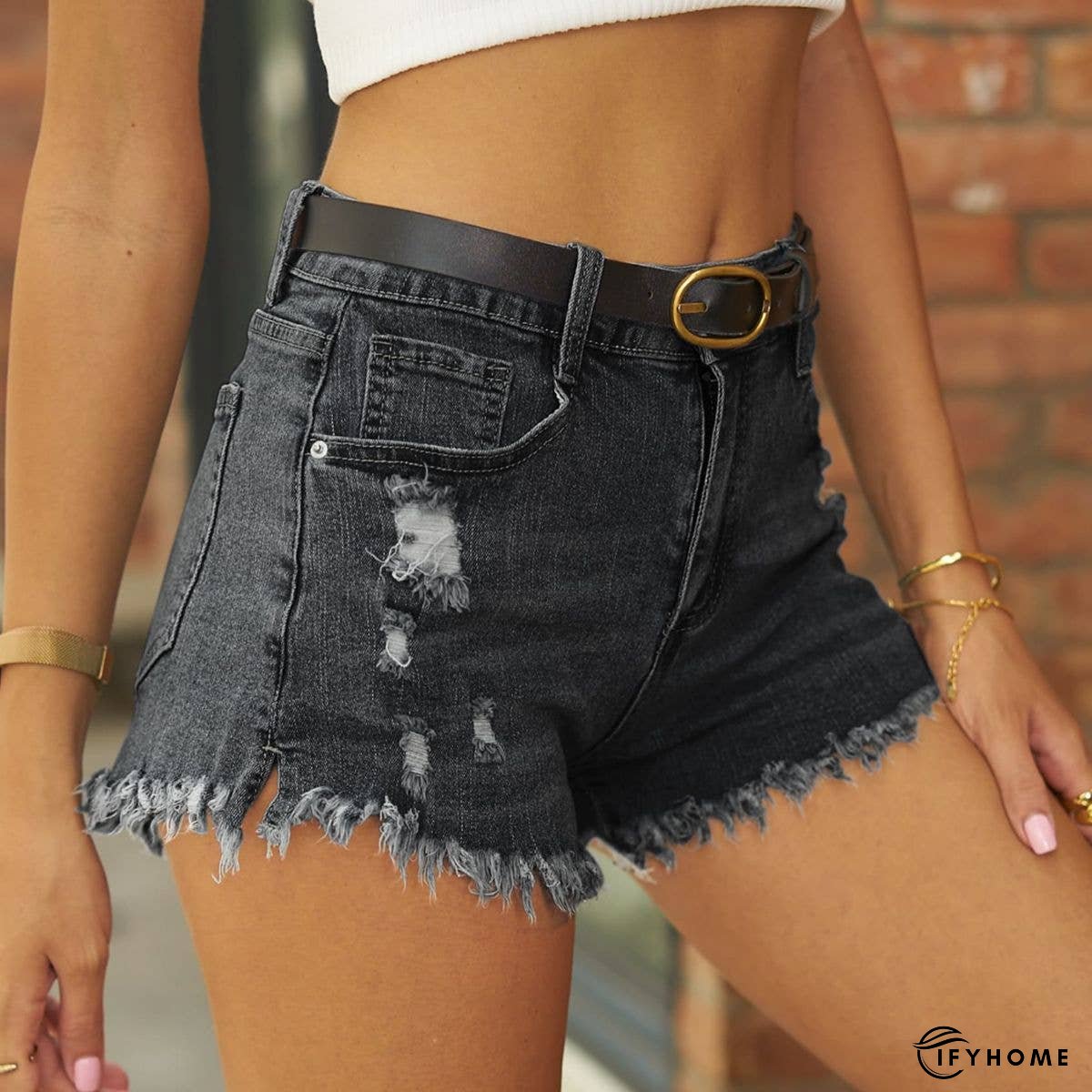 Raw Hem Distressed Denim Shorts | IFYHOME