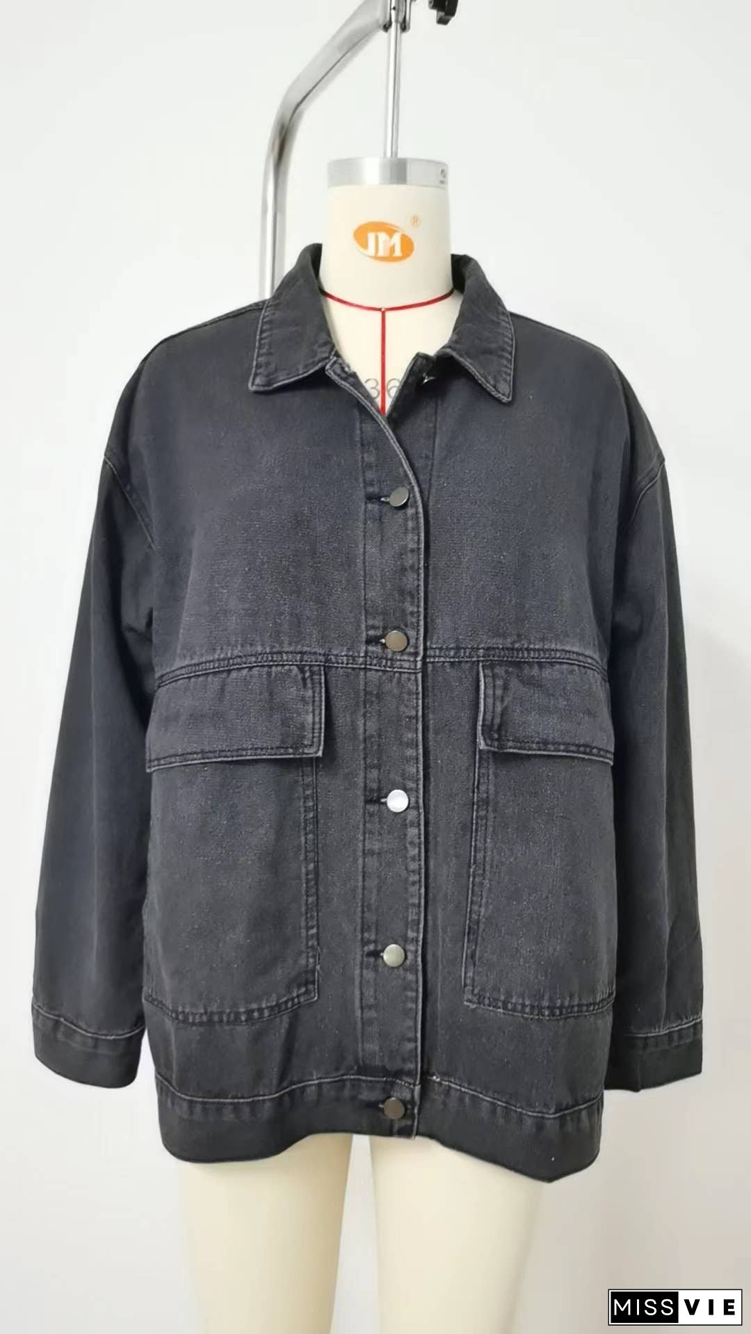 Plain Washed Denim Big Pockets Oversize Jacket MN22