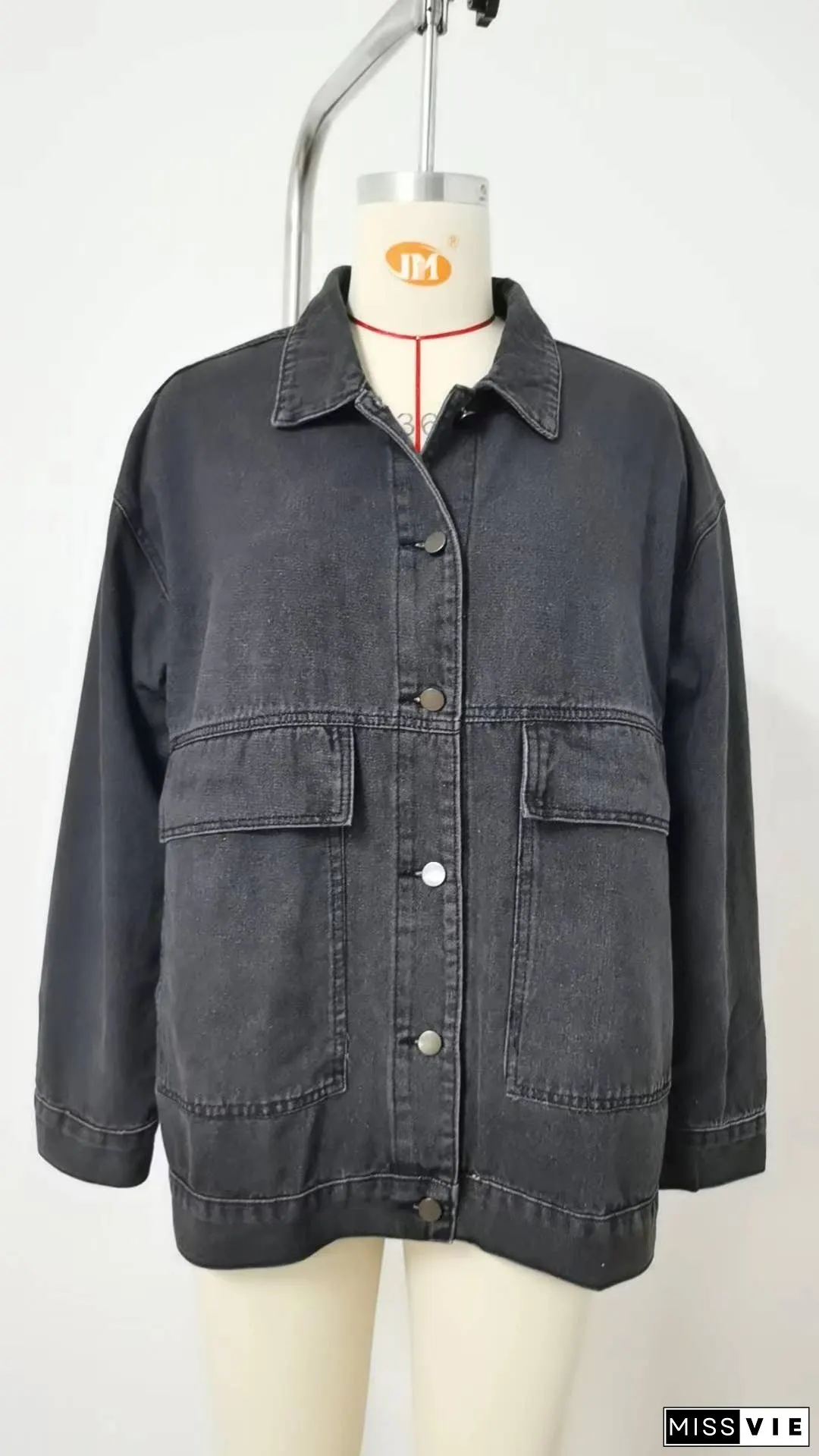 Plain Washed Denim Big Pockets Oversize Jacket MN22