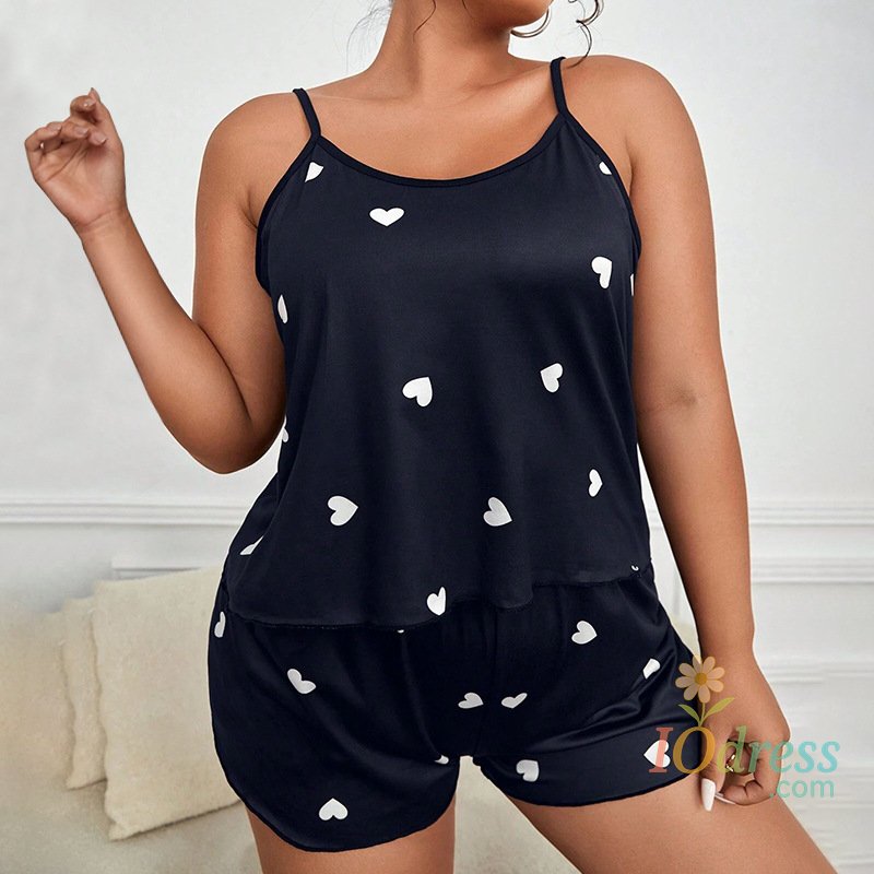 IO Dress Plus Size Star Print Women Pajama Set Sleeveless O Neck Crop Top & Elastic Waist Shorts 2 Pieces Female Grey Sleepwear Nightwear