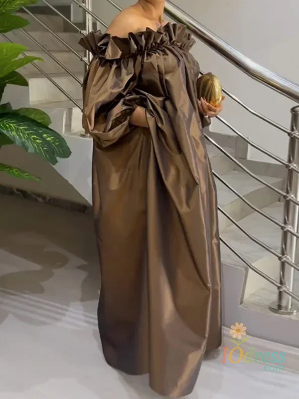 IO Dress Women Fashion Falbala Elegant Evening Maxi Dresses  New Spring Puff Sleeves Pleated Off-The-Shoulder Party Prom Dress IO Dress