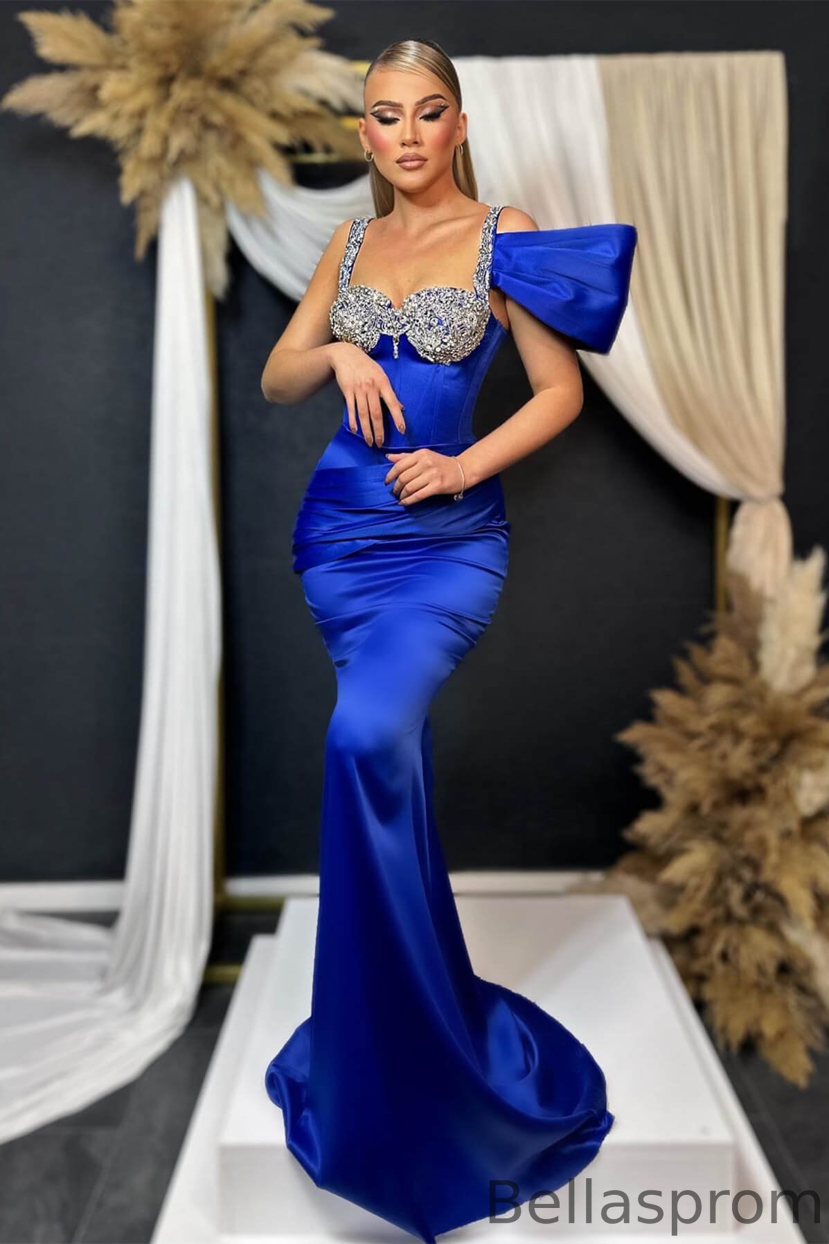 Bellasprom Royal Blue Sweetheart Sleeveless Mermaid Prom Dress With Sequins Beadings Bellasprom