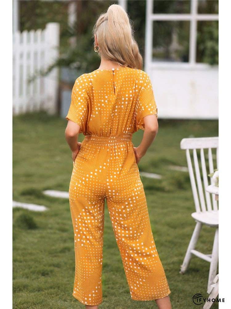 Polka Dot Surplice Neck Jumpsuit with Pockets | IFYHOME