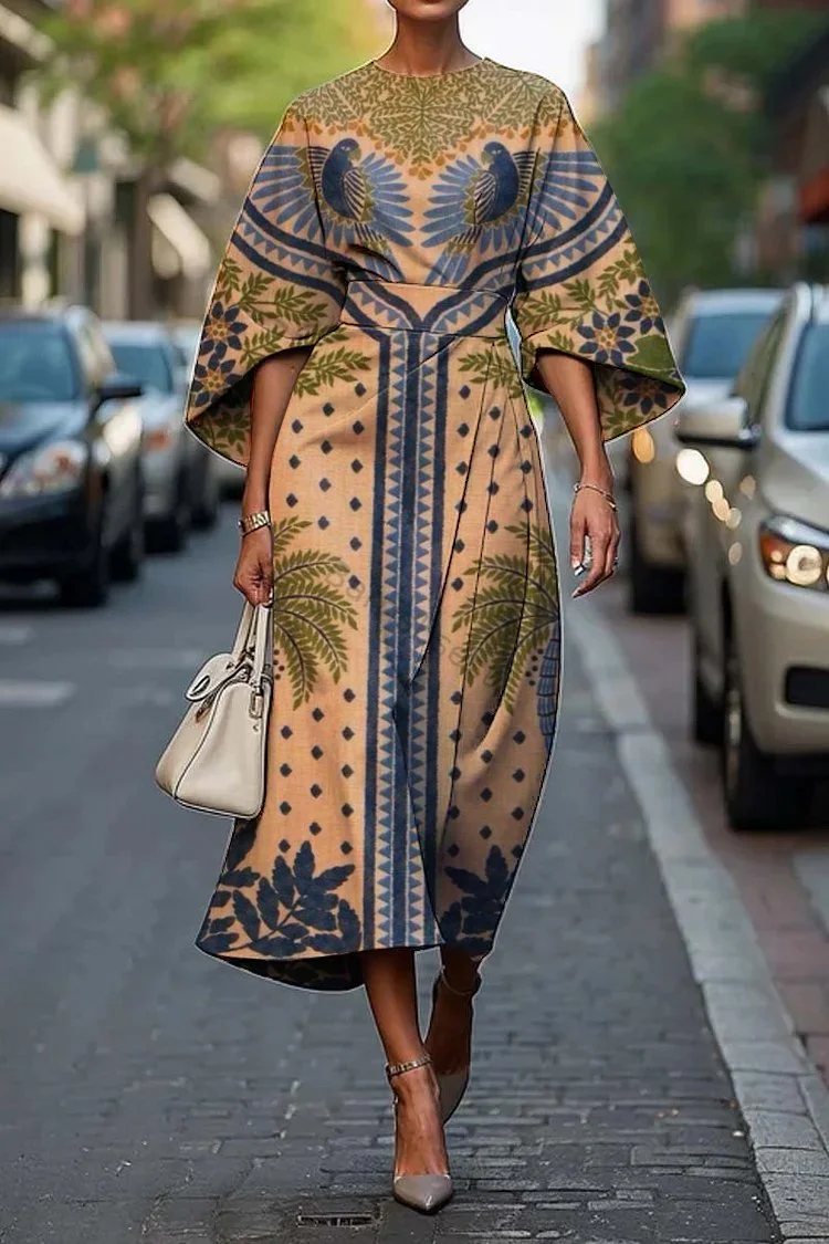 Women's Elegant Art Print Midi Dress