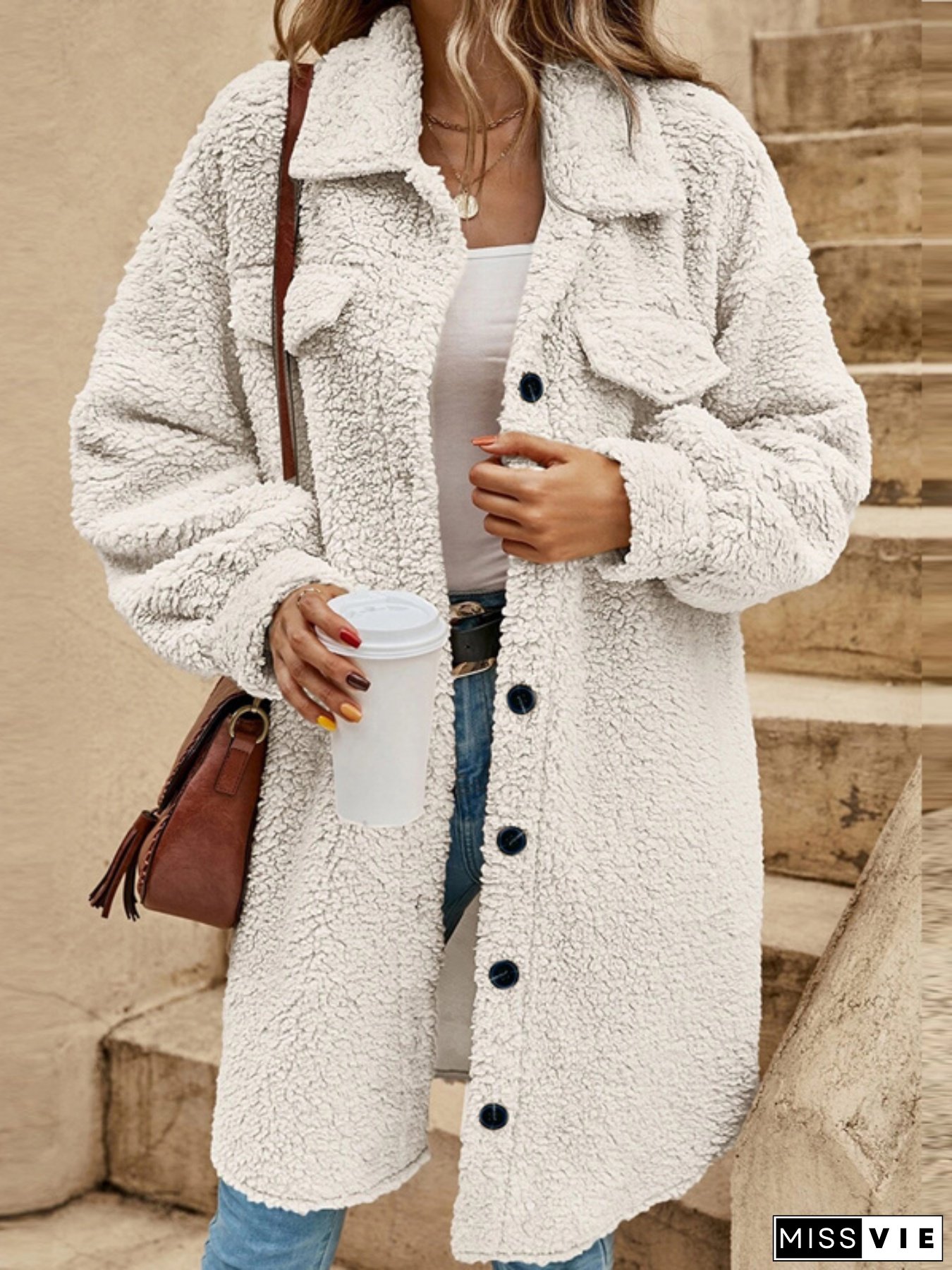 Women&lsquo;s New Winter Open-Button Lapel Coat Plush Loose Coat Jacket