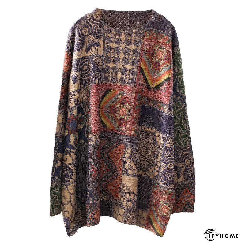 Women's Floral Print Round Neck Sweater With Medium Length | IFYHOME
