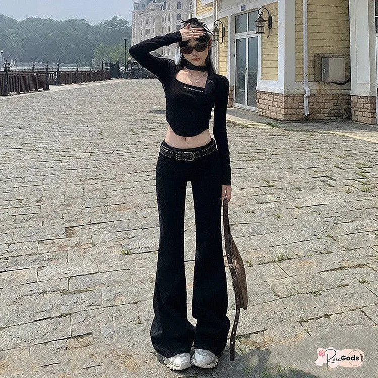 Extended Solid Color Retro Flared Jeans