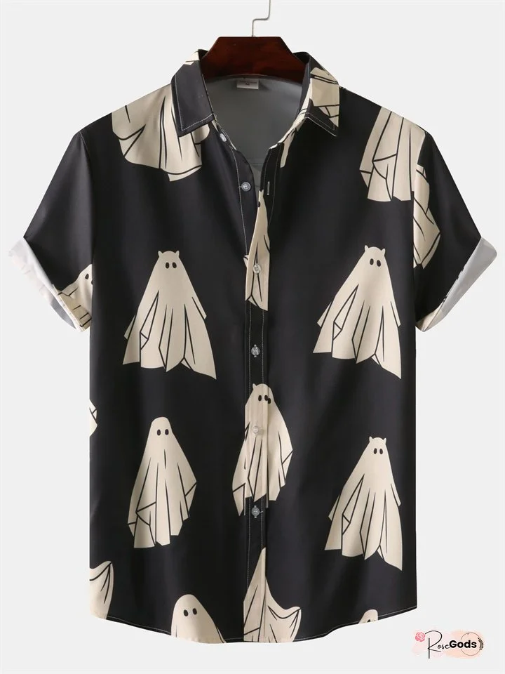 Men's New Summer Short-sleeved Floral Shirt Lapel Printed Shirt