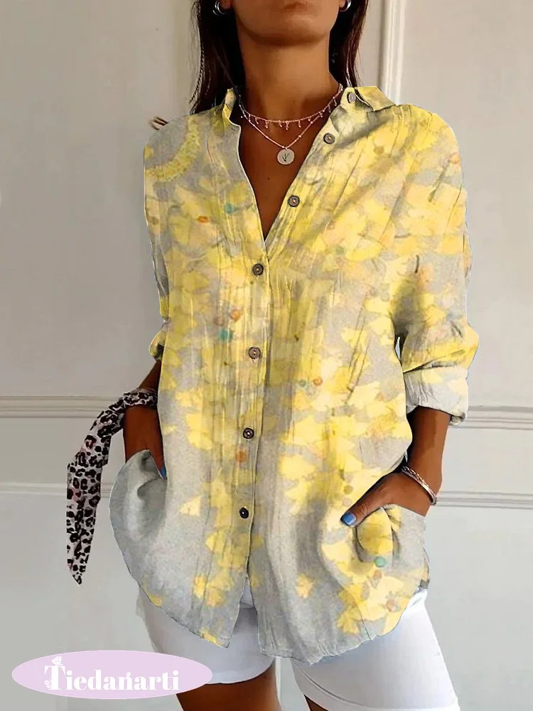 Japanese Yellow Ginkgo Leaf Print Loose Long-sleeved Shirt