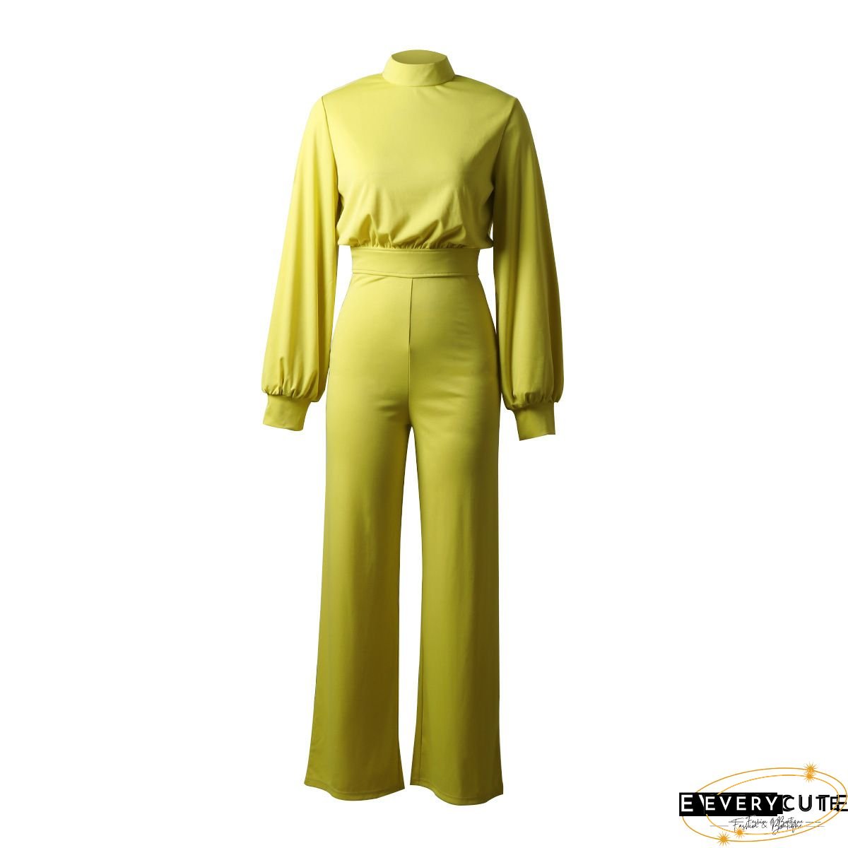 Women's Basic Fashion Streetwear Party Daily Crew Neck Green White Black Jumpsuit Solid Color Zipper Lantern Sleeve