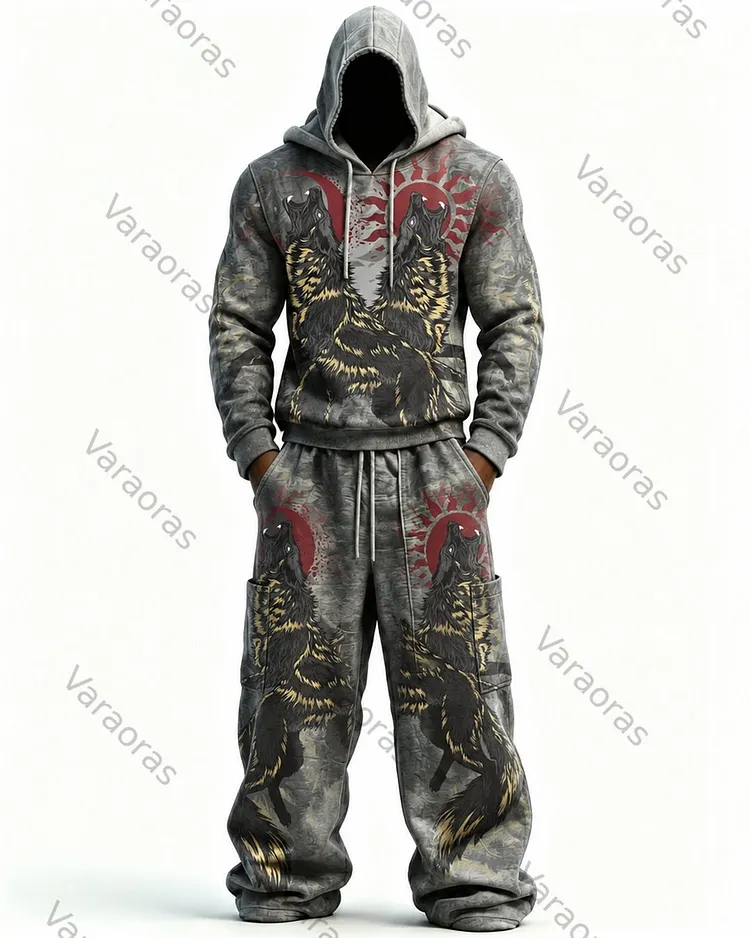 Men's Fashion Contrast Colo  Embroidered Hoodie & Pants Two-Piece Set 4077