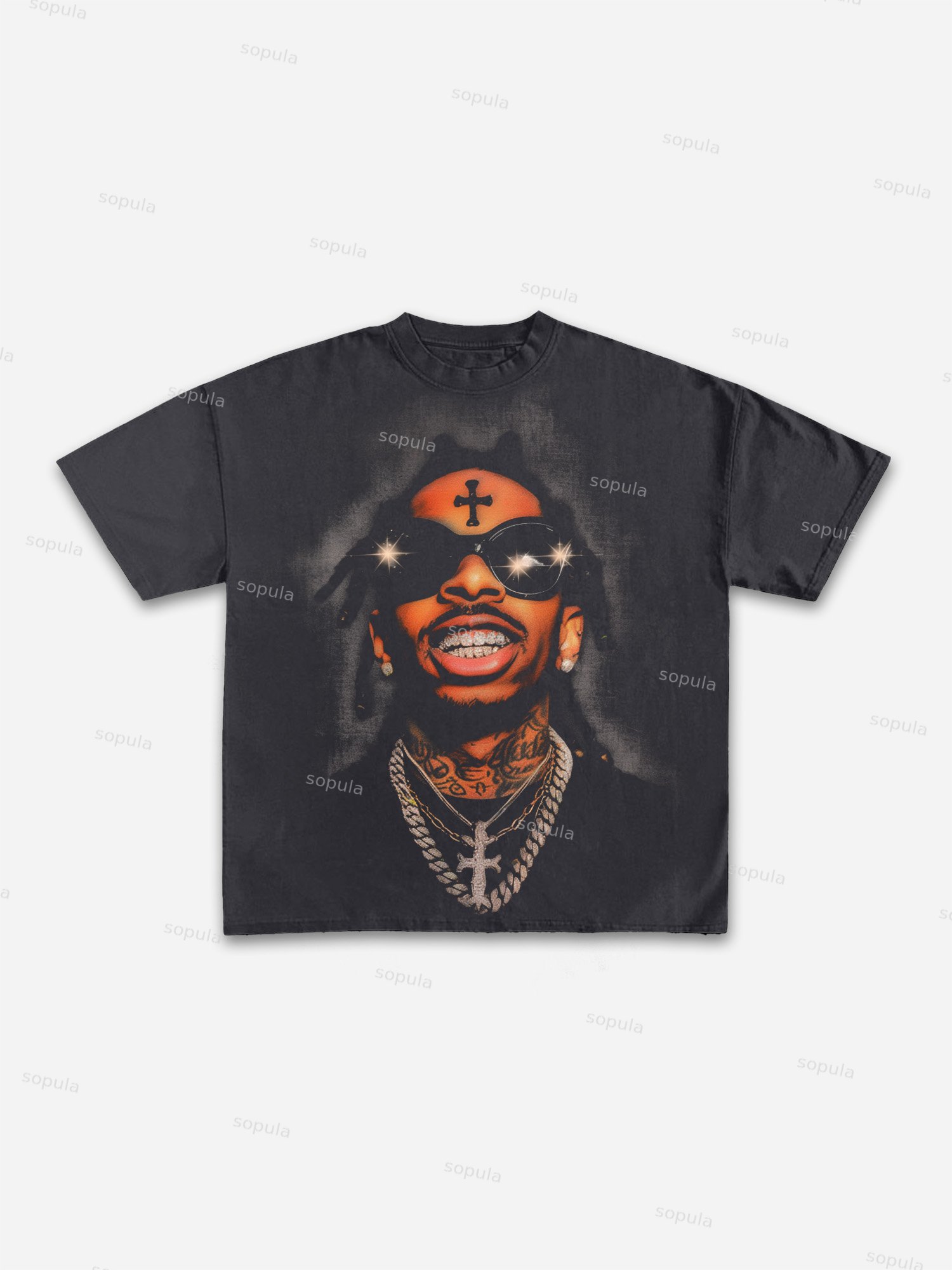 Men's Rich Street Portrait Rap Graphic Cotton T-shirt