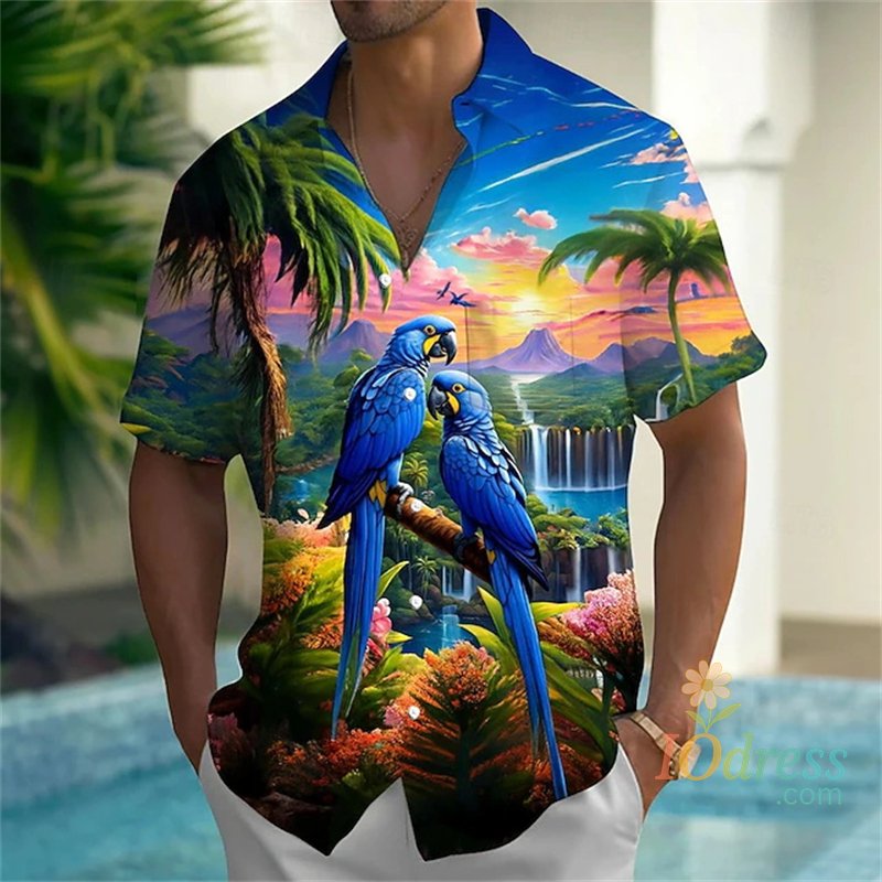 IO Menswear Tropical Floral Parrot 3d Print Shirt Men Women Fashion Shirts 2026 New Short Sleeve Hawaiian Shirts Blouse Y2K Men's Clothing